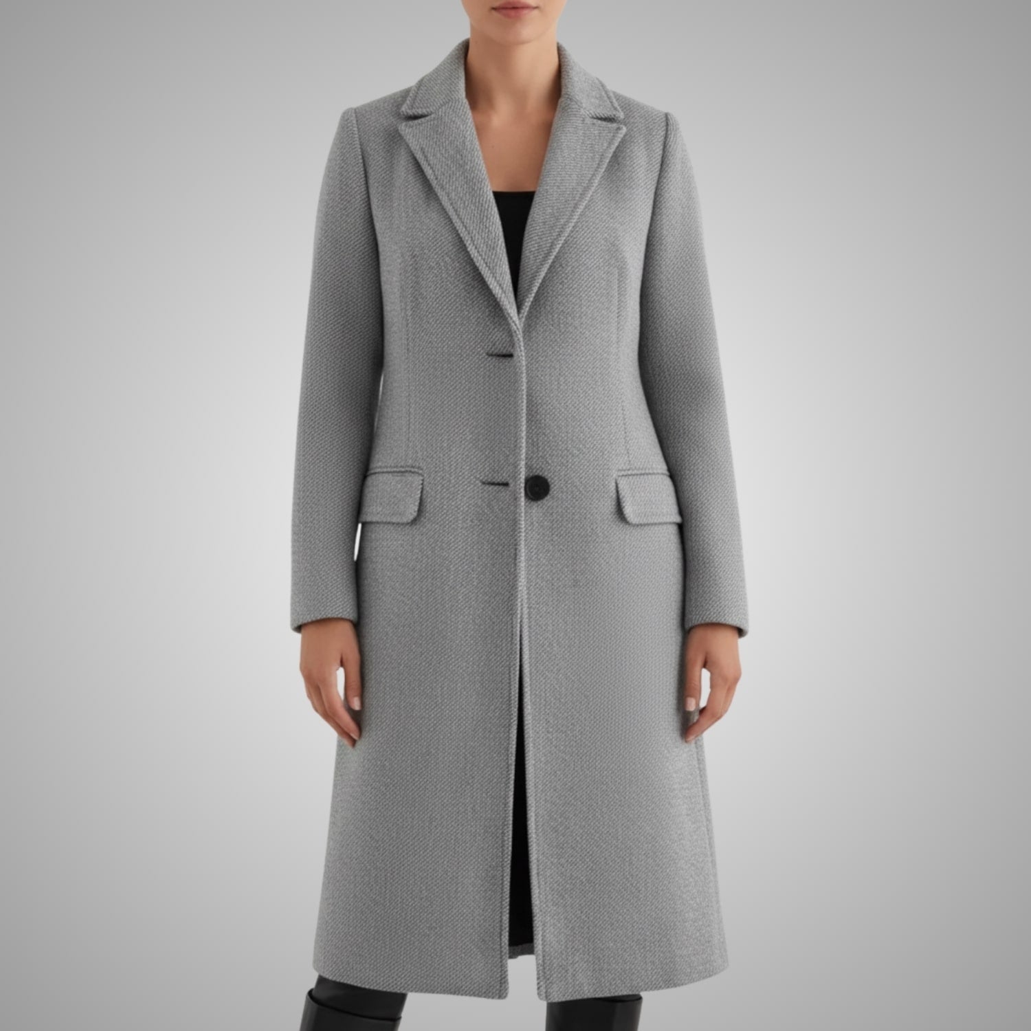 Vivienne Women’s Wool Coat – Tailored Two-Button Long Coat with Structured Collar