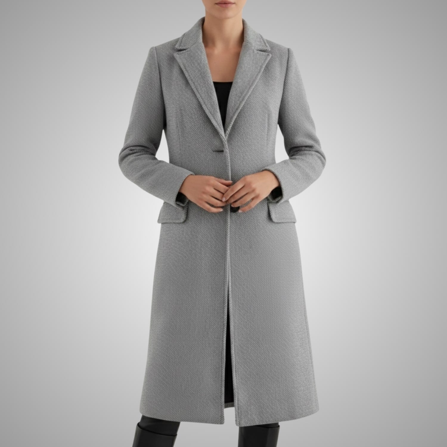 Vivienne Women’s Wool Coat – Tailored Two-Button Long Coat with Structured Collar