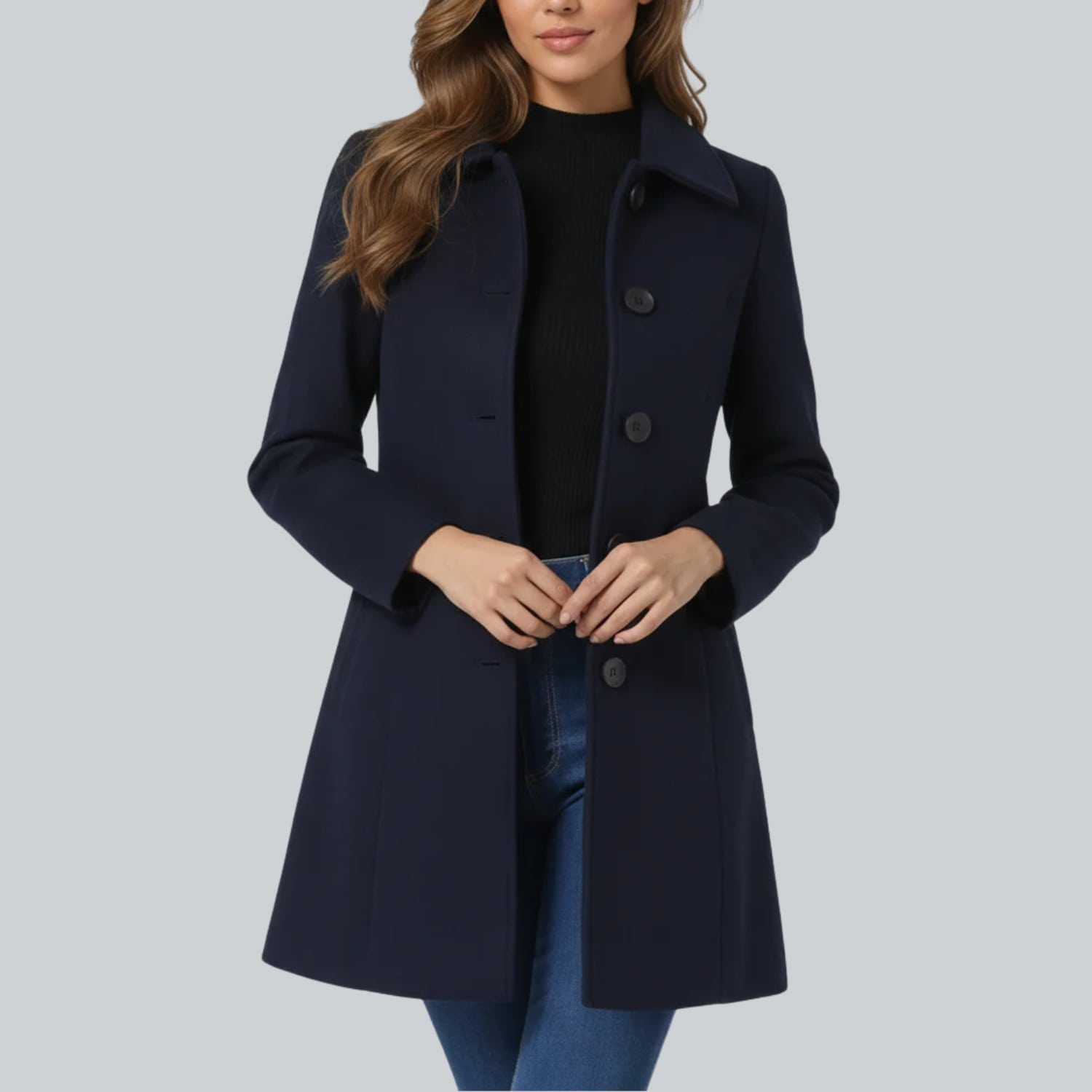 Minzie Women’s Winter Trench Coat – Single-Breasted Fit & Flare Jacket