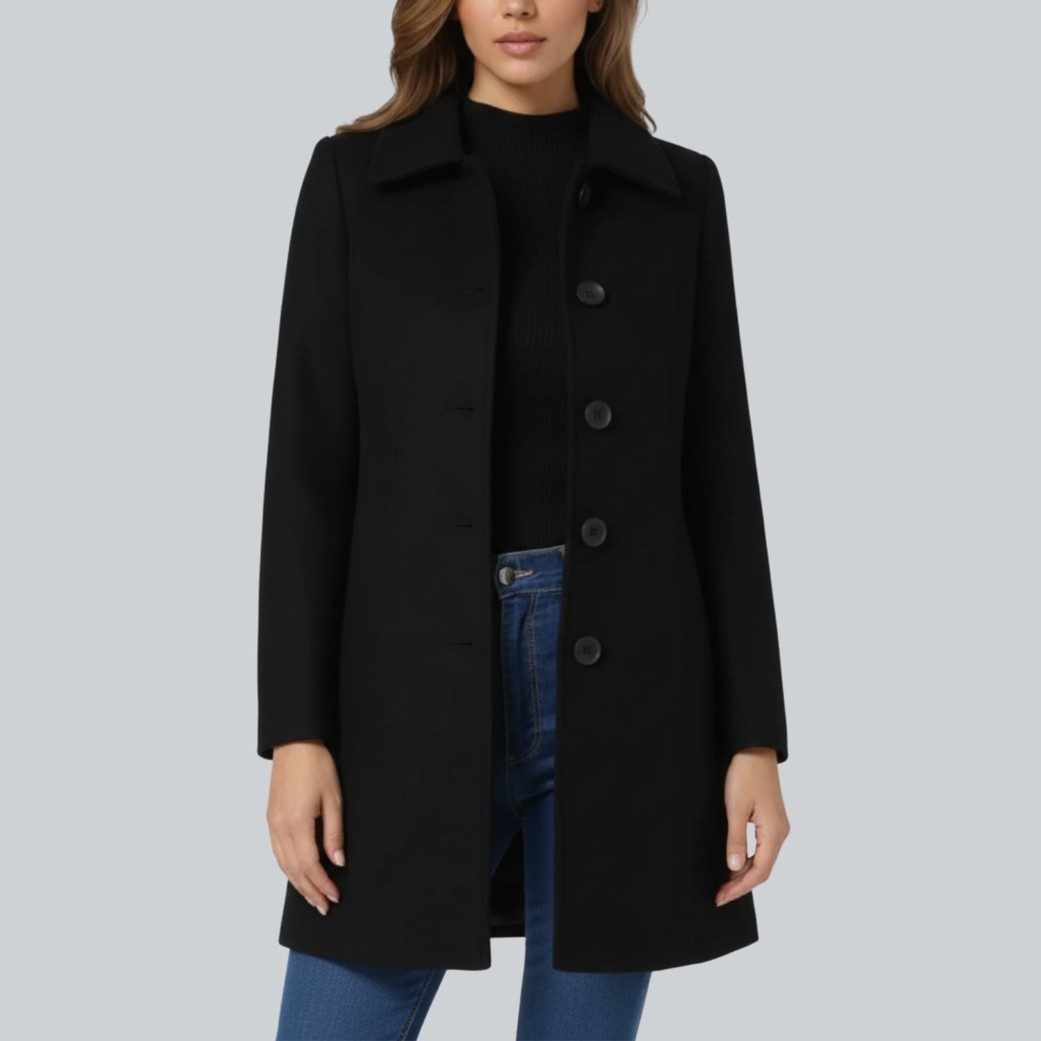 Minzie Women’s Winter Trench Coat – Single-Breasted Fit & Flare Jacket