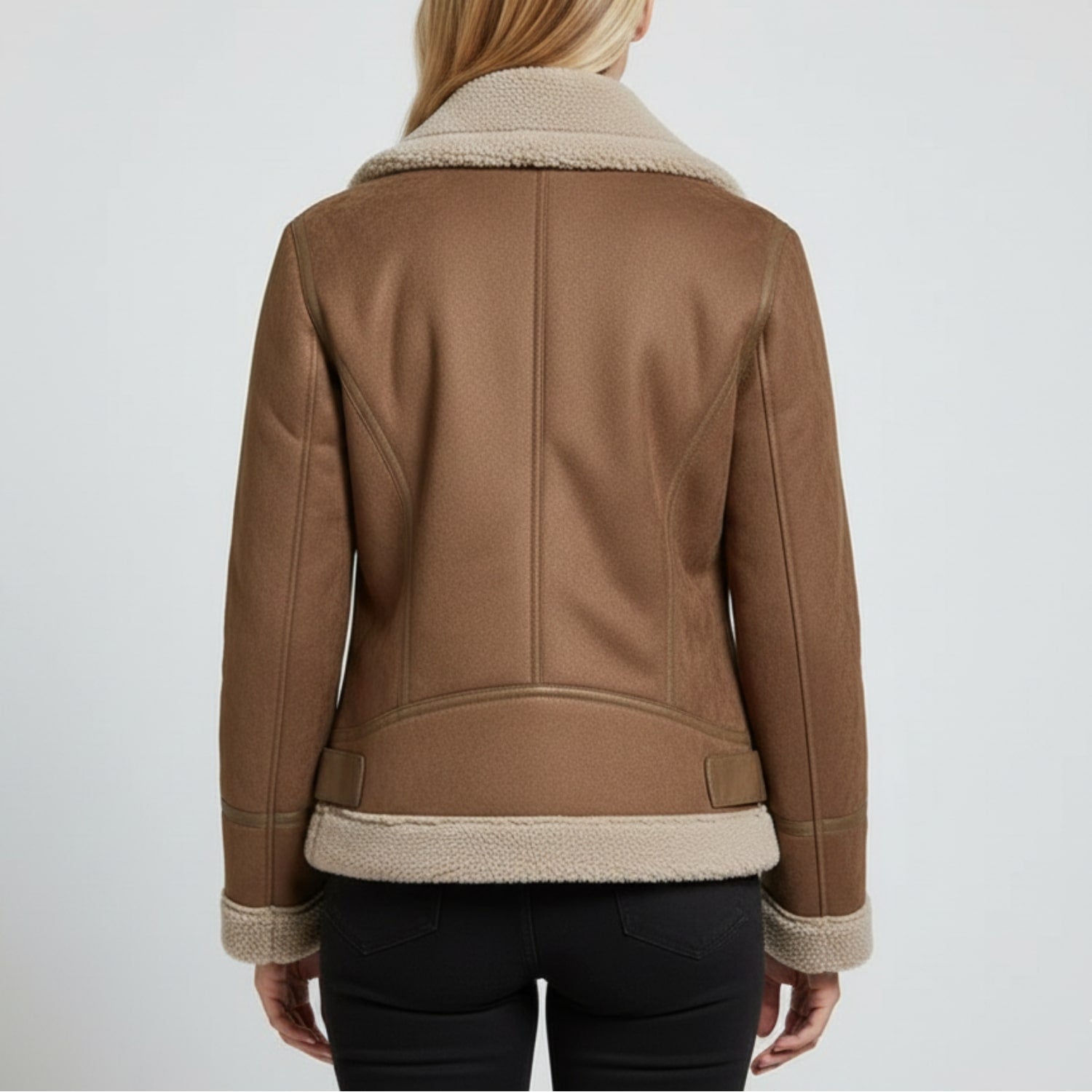 Aubrey Women’s Shearling Jacket – Aviator Suede Jacket with Plush Lining