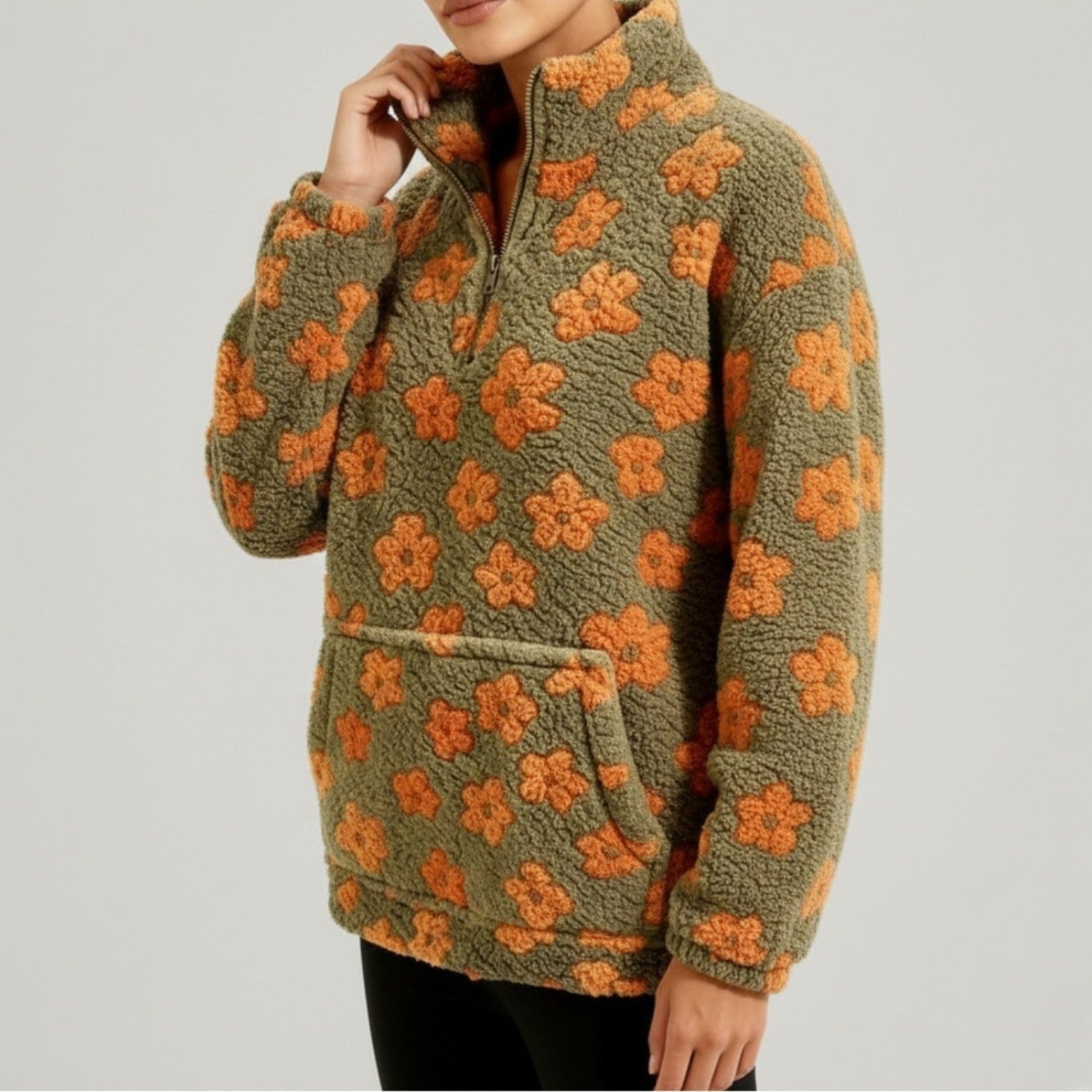 Eliza Women's Fleece Pullover – Floral Soft Half-Zip Oversized Winter Pullover