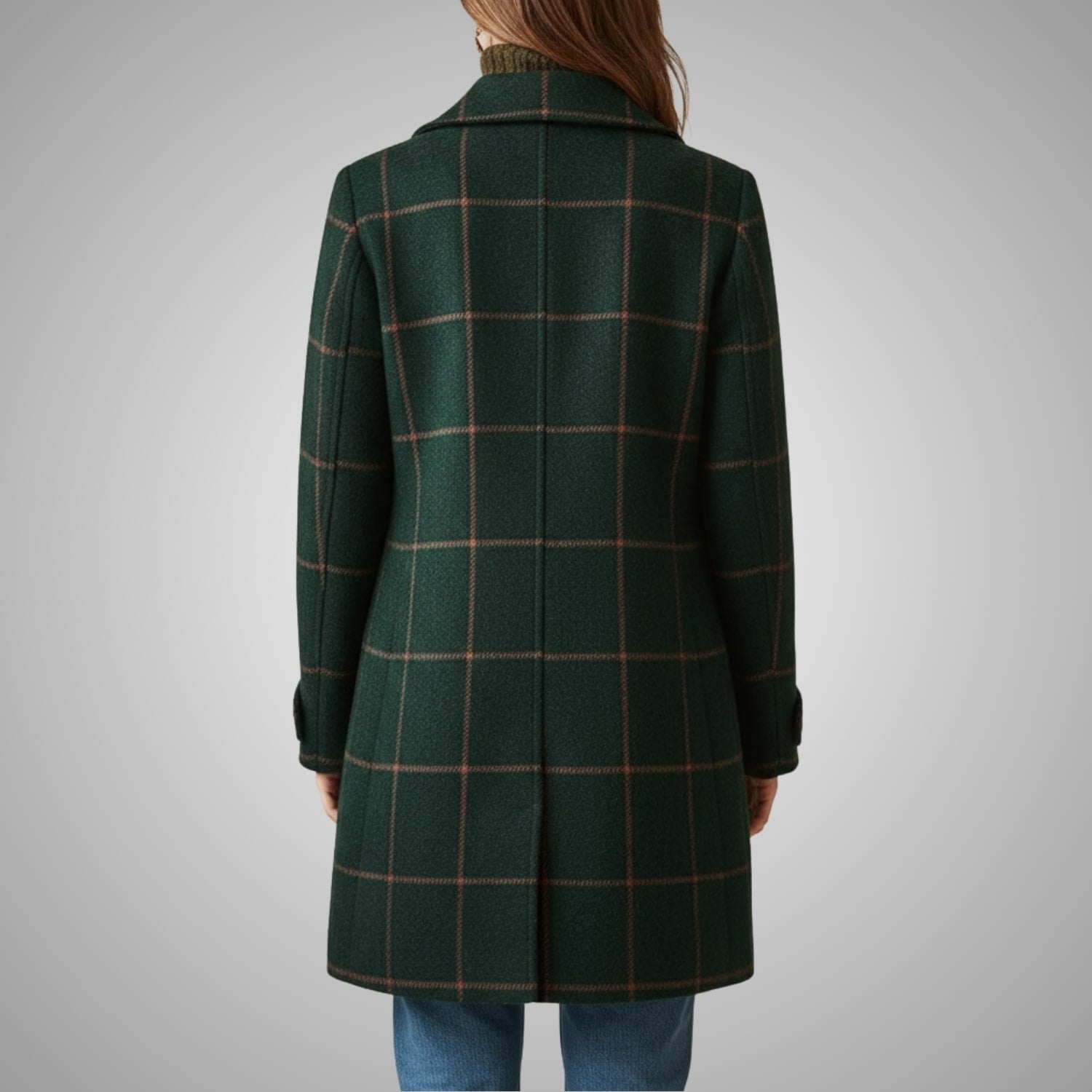 Reyda Women’s Tweed Jacket – Tailored Lapel Retro Plaid Long Winter Coat