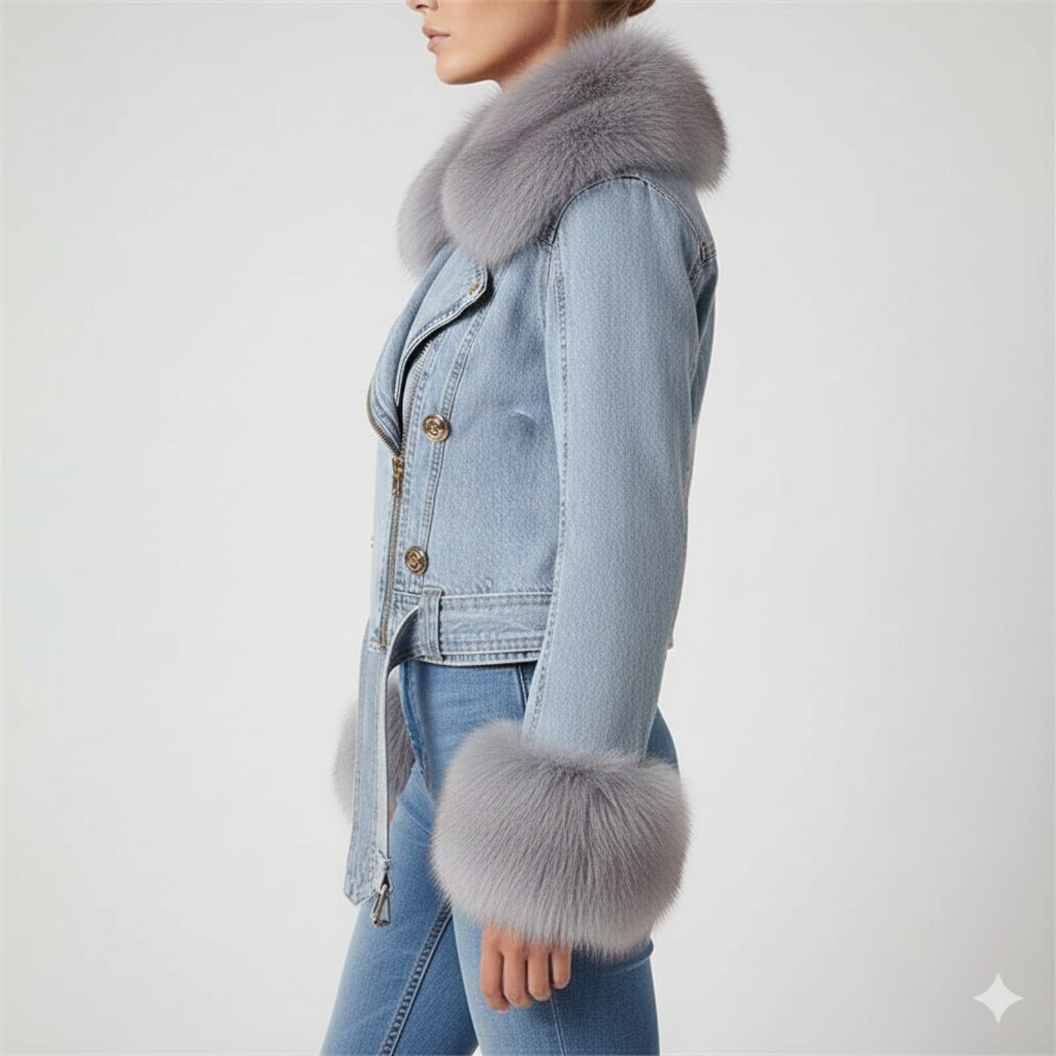 Marbella Women's Denim Jacket – Soft Lined Women’s Jacket with Warm Fur Collar & Cuffs