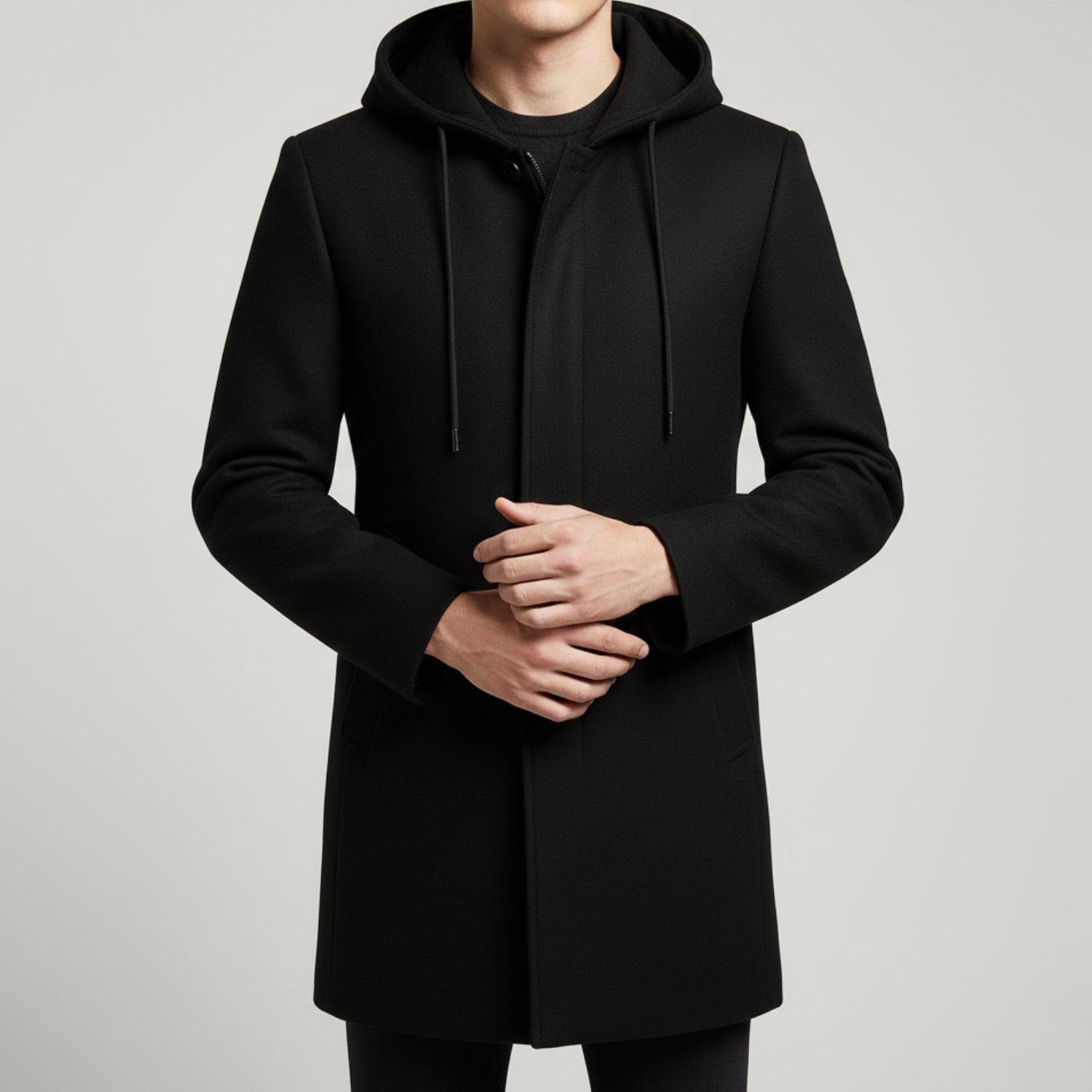 Loreno Men’s Hooded Wool Coat – Premium Textured Winter Outerwear