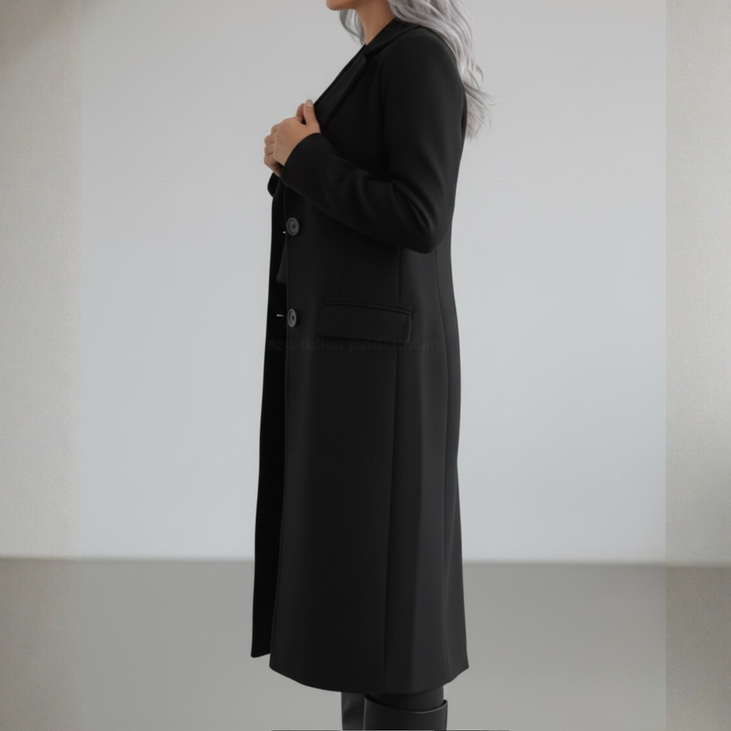 Vivienne Women’s Wool Coat – Tailored Two-Button Long Coat with Structured Collar