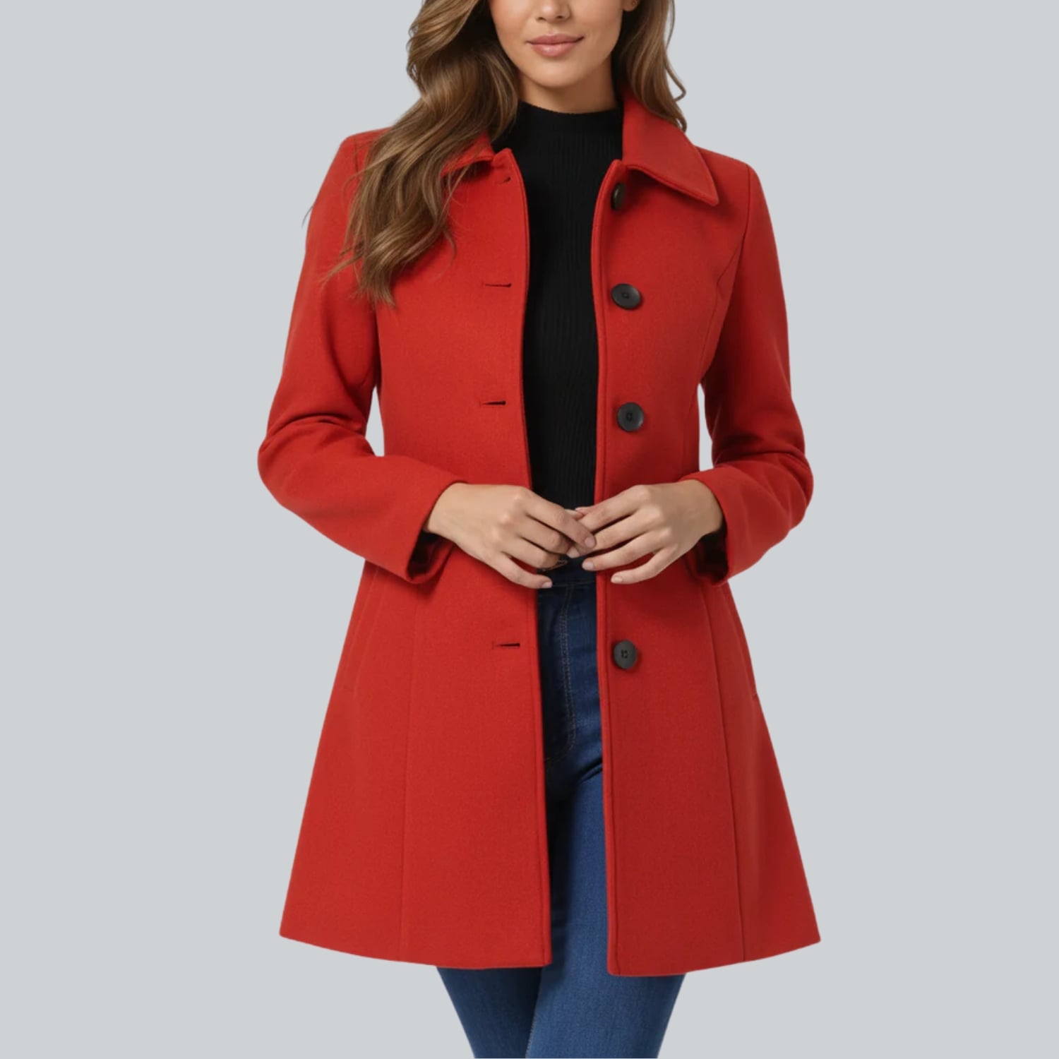 Minzie Women’s Winter Trench Coat – Single-Breasted Fit & Flare Jacket