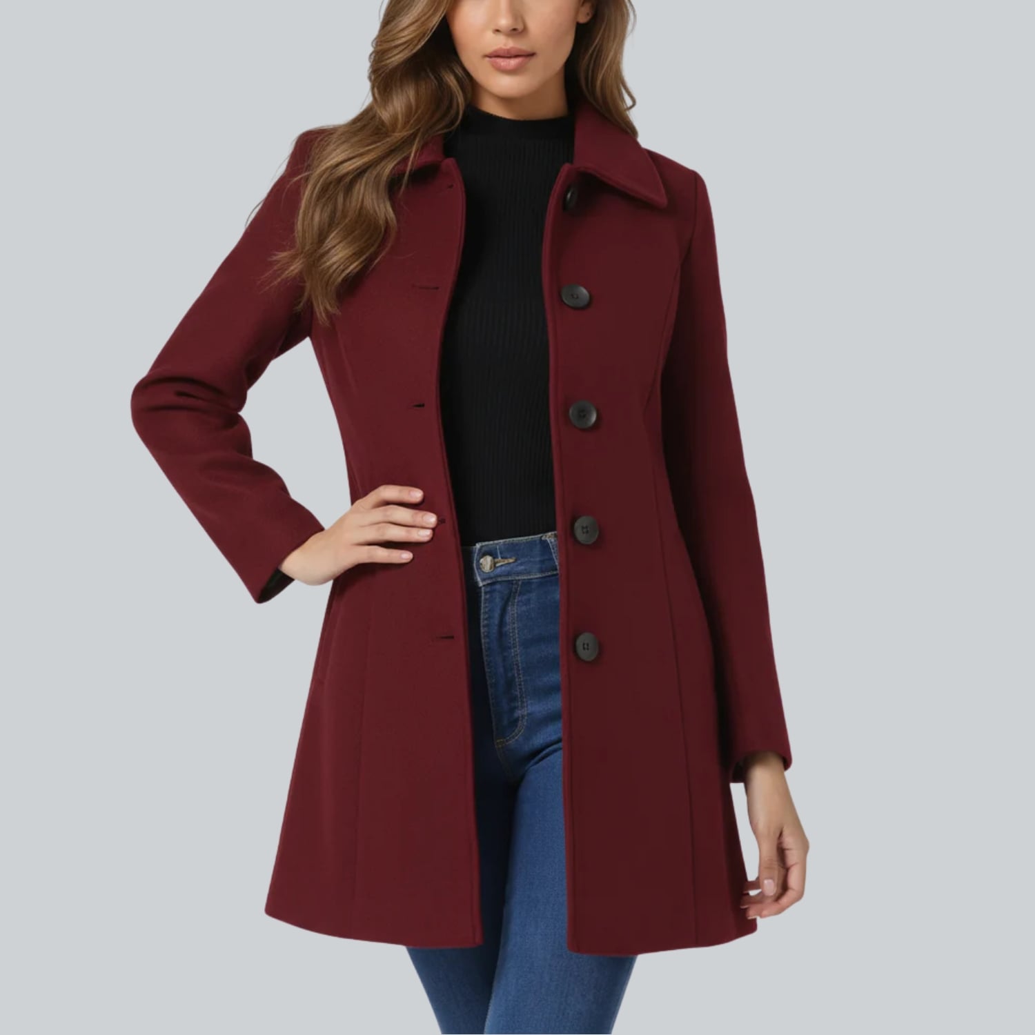 Minzie Women’s Winter Trench Coat – Single-Breasted Fit & Flare Jacket