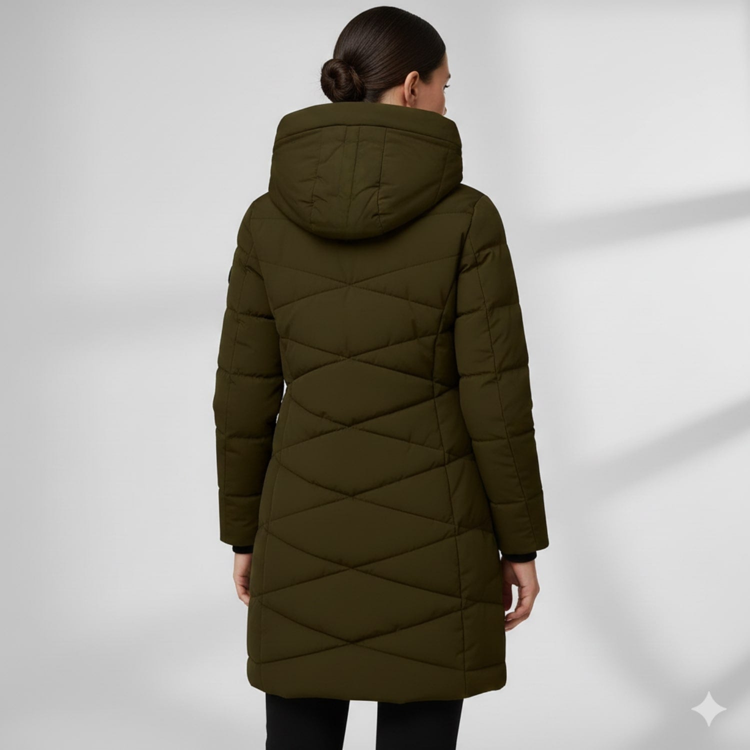 Elana Women’s Long Quilted Coat – Full-Length Warm Winter Jacket with Hood & Plush Lining