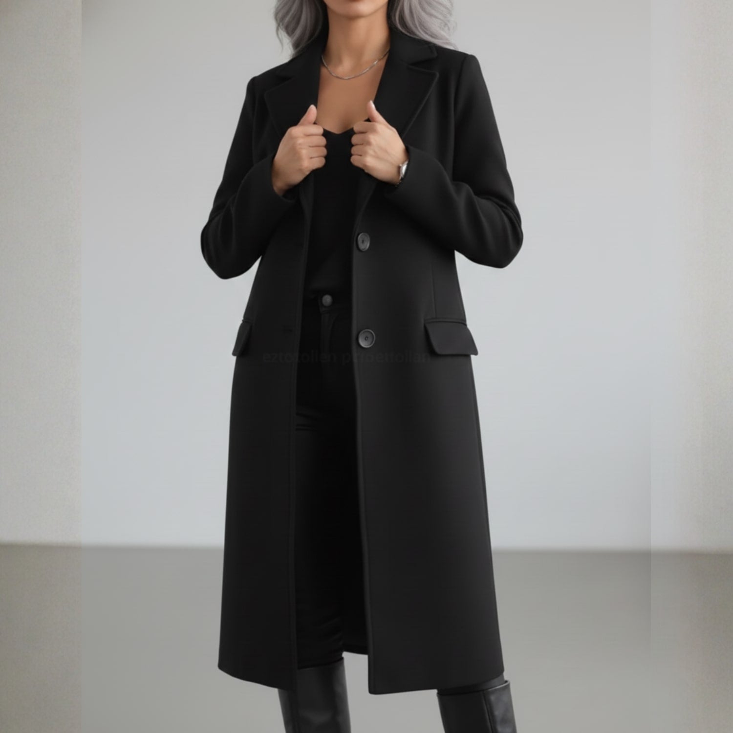 Vivienne Women’s Wool Coat – Tailored Two-Button Long Coat with Structured Collar