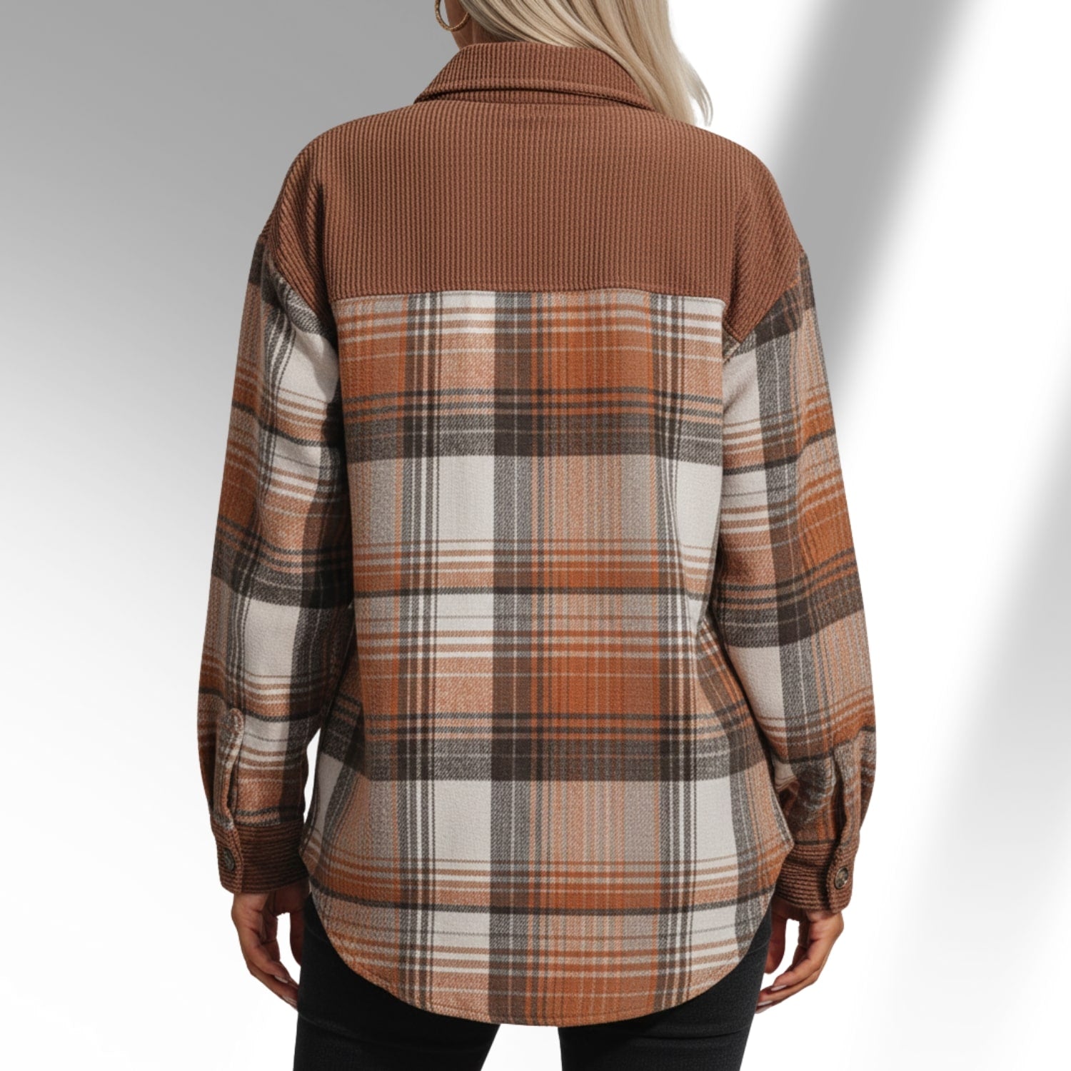 Mariana Women’s Plaid Shacket – Brushed Fabric Overshirt with Corduroy Collar