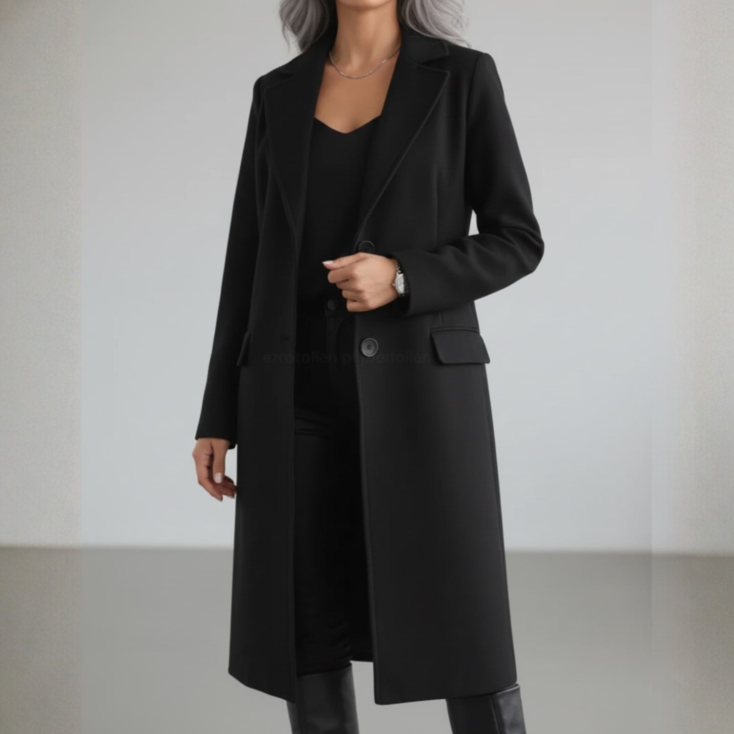 Vivienne Women’s Wool Coat – Tailored Two-Button Long Coat with Structured Collar