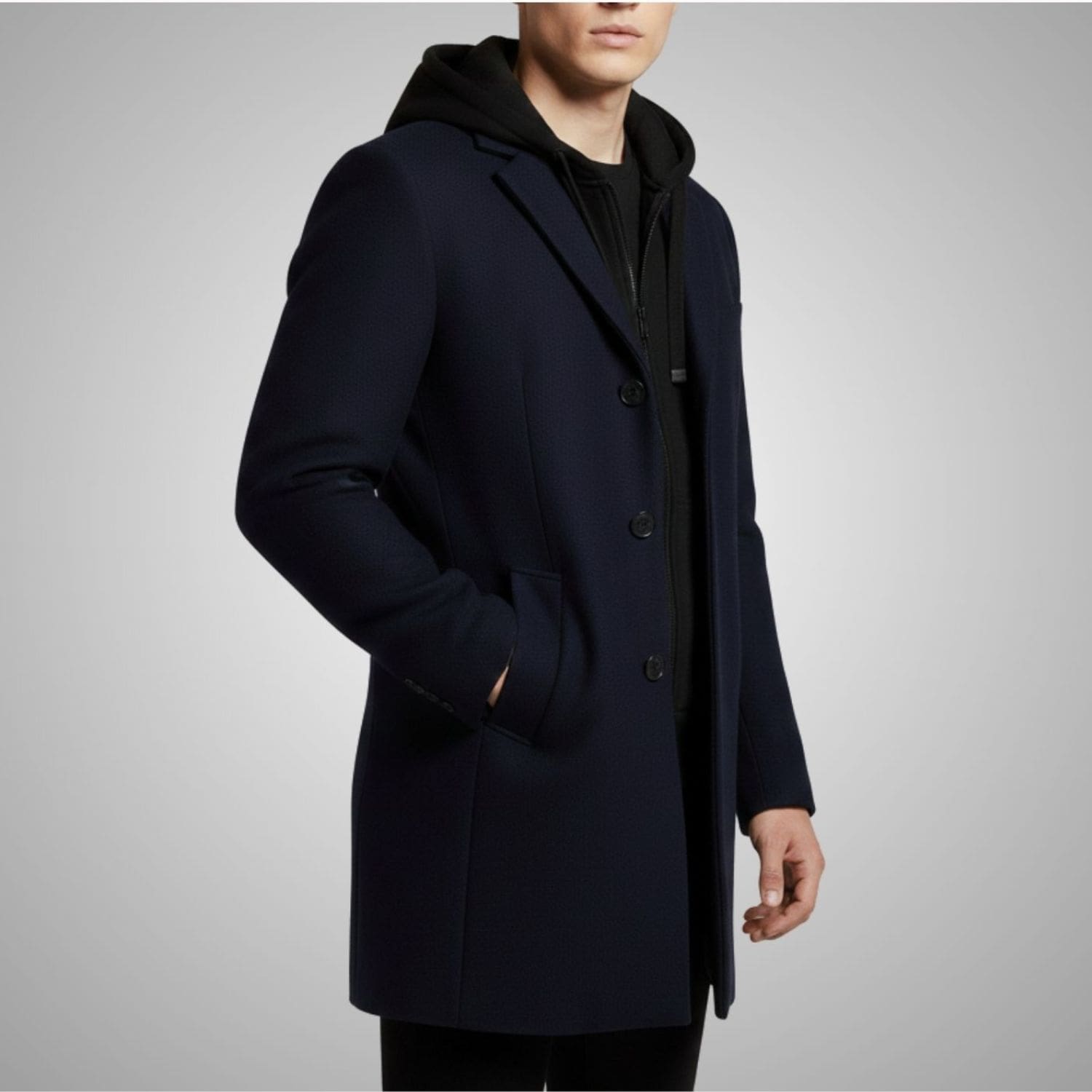 Loreno Men’s Hooded Wool Coat – Premium Textured Winter Outerwear