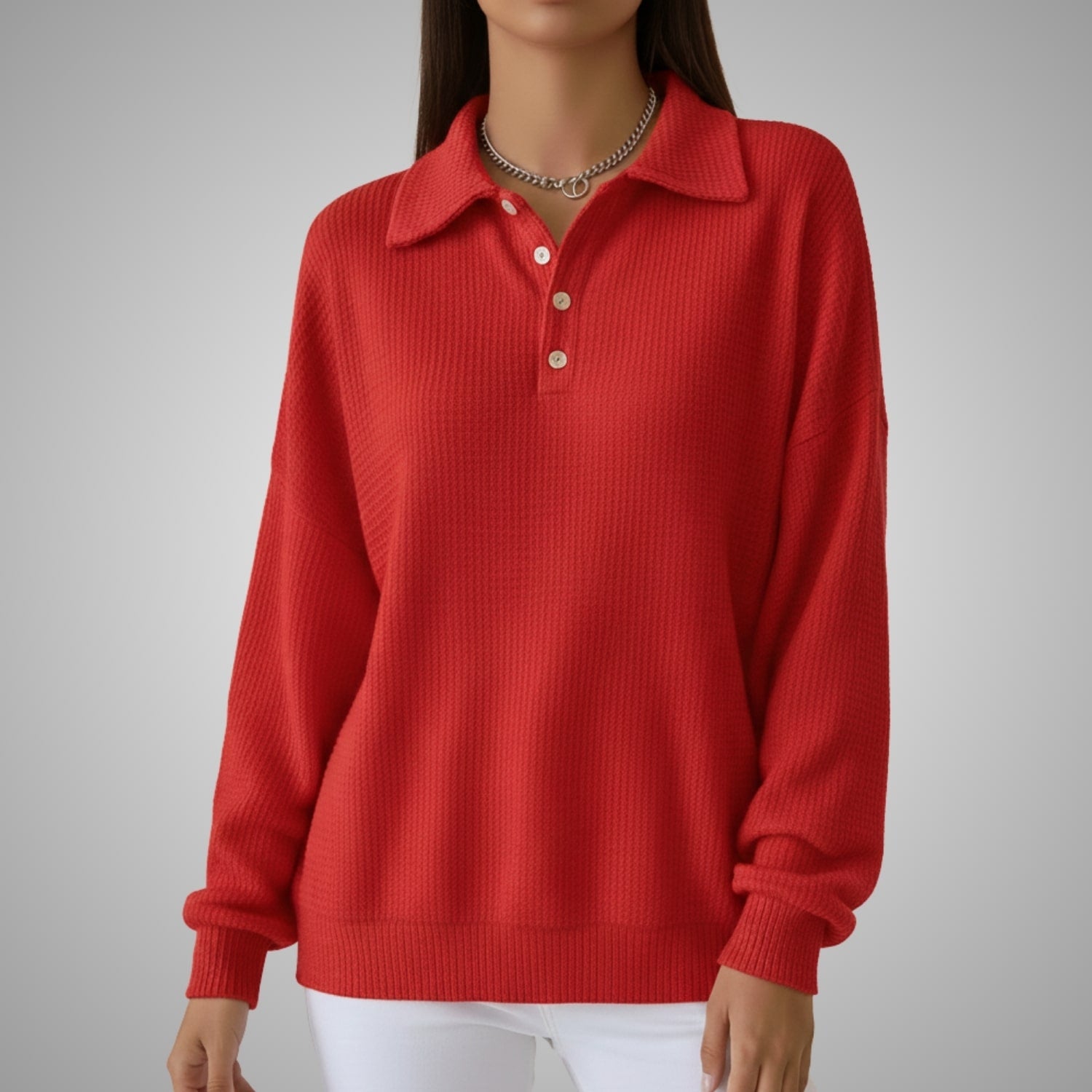 Jenny Women’s Knit Polo Sweater – Soft Ribbed Texture with Feminine Drape