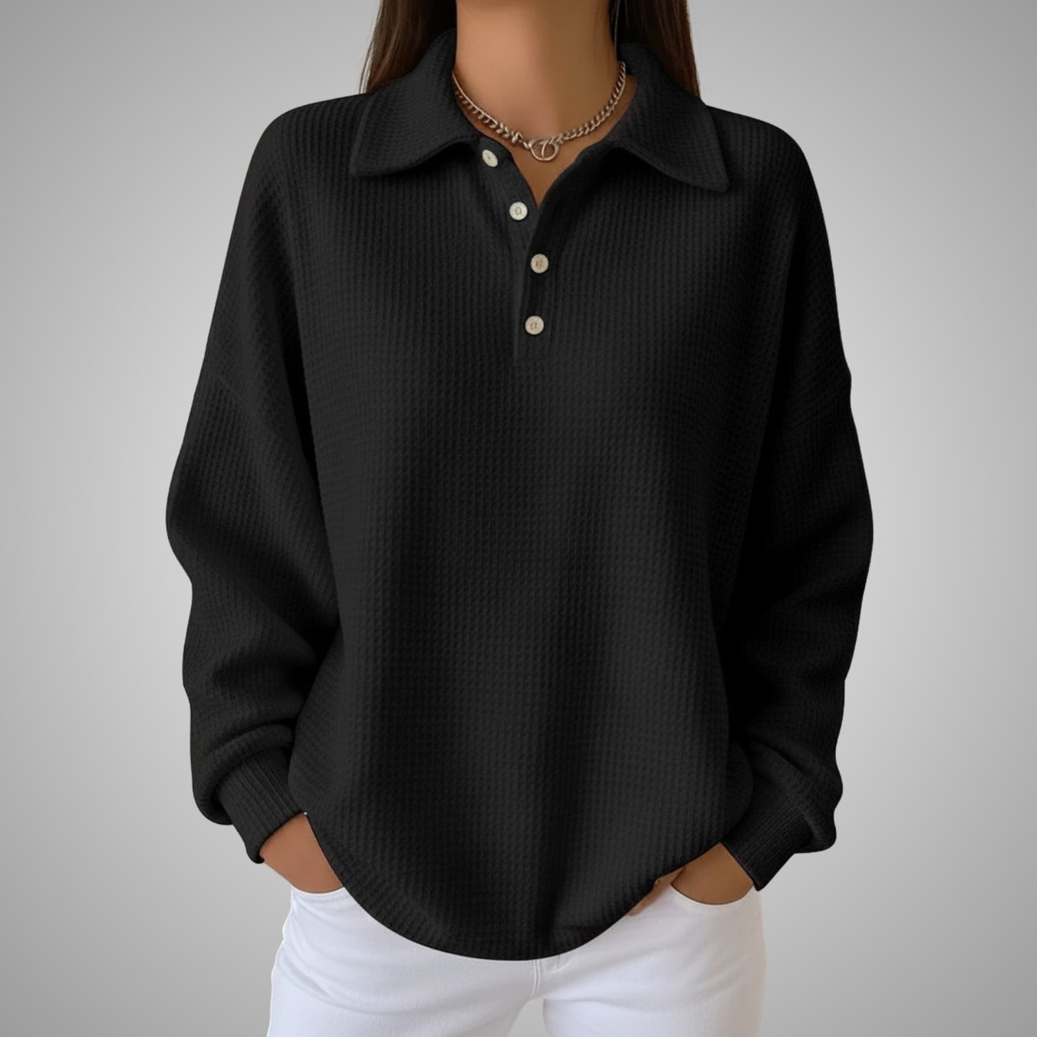 Jenny Women’s Knit Polo Sweater – Soft Ribbed Texture with Feminine Drape