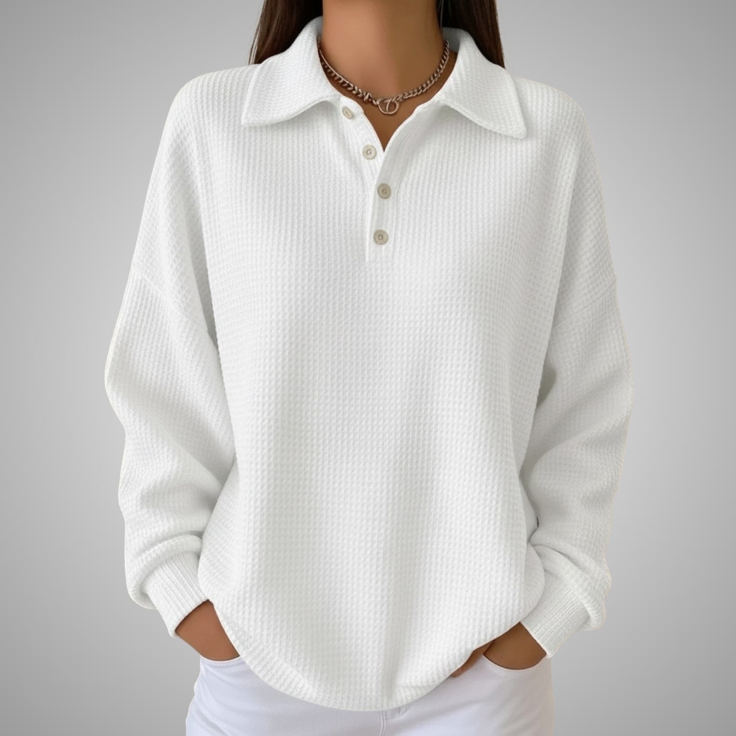 Jenny Women’s Knit Polo Sweater – Soft Ribbed Texture with Feminine Drape