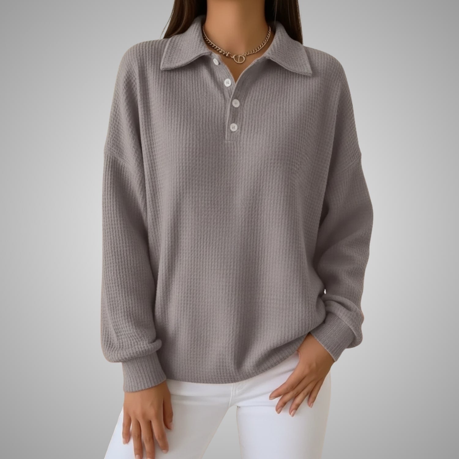 Jenny Women’s Knit Polo Sweater – Soft Ribbed Texture with Feminine Drape