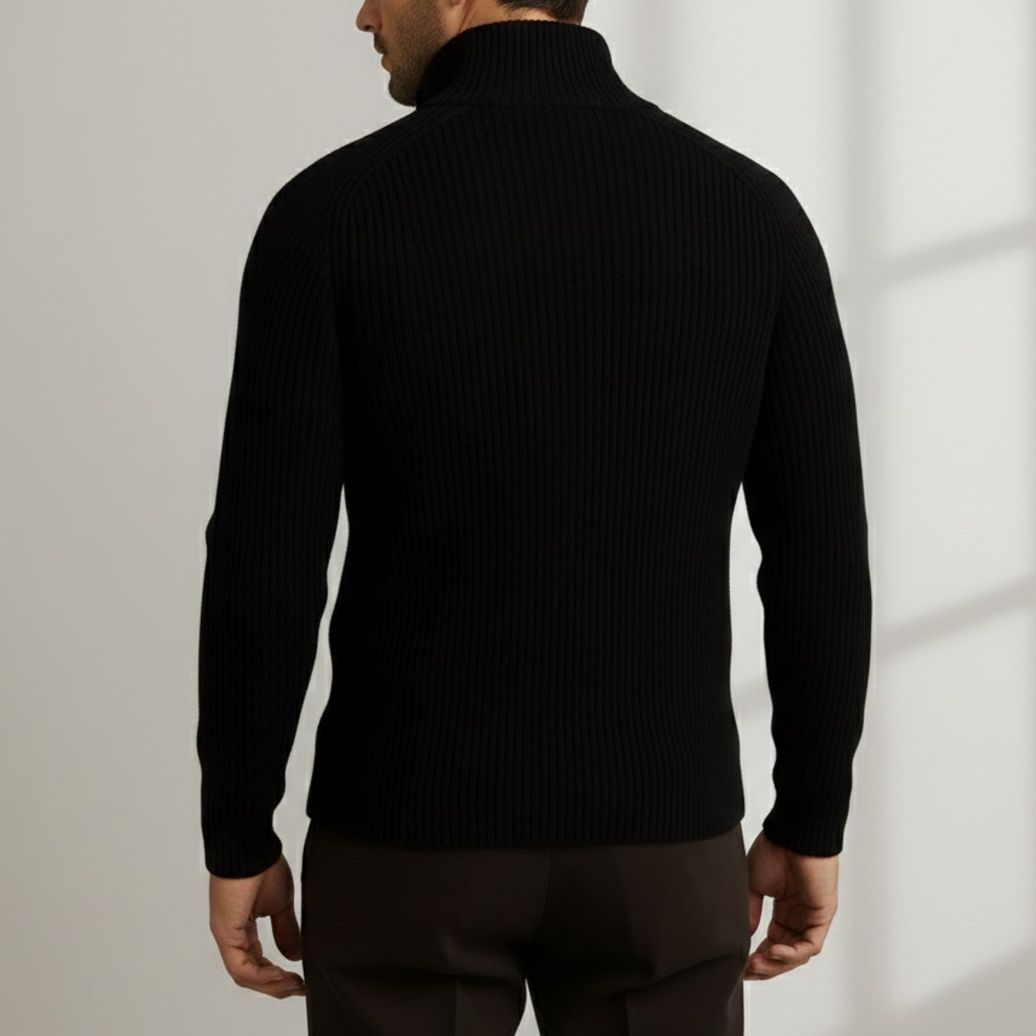 Sonny Men’s Turtleneck Sweater – Warm Breathable Wool Knit Pullover with Structured Ribbed Collar