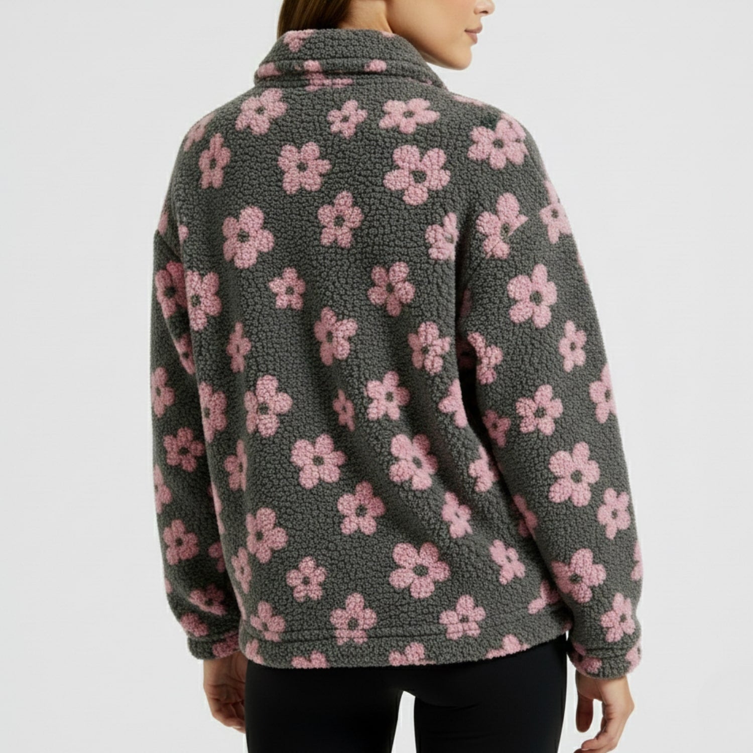 Eliza Women's Fleece Pullover – Floral Soft Half-Zip Oversized Winter Pullover