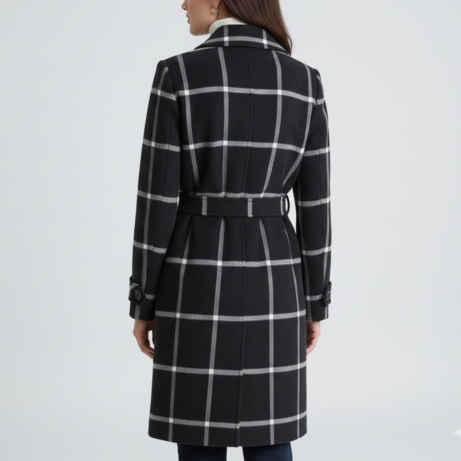 Reyda Women’s Tweed Jacket – Tailored Lapel Retro Plaid Long Winter Coat