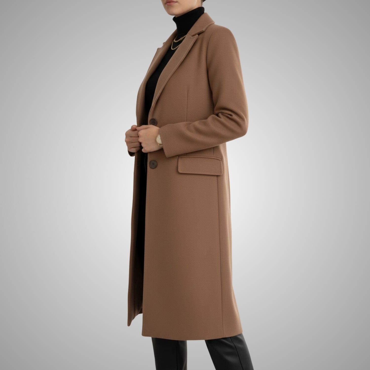 Vivienne Women’s Wool Coat – Tailored Two-Button Long Coat with Structured Collar