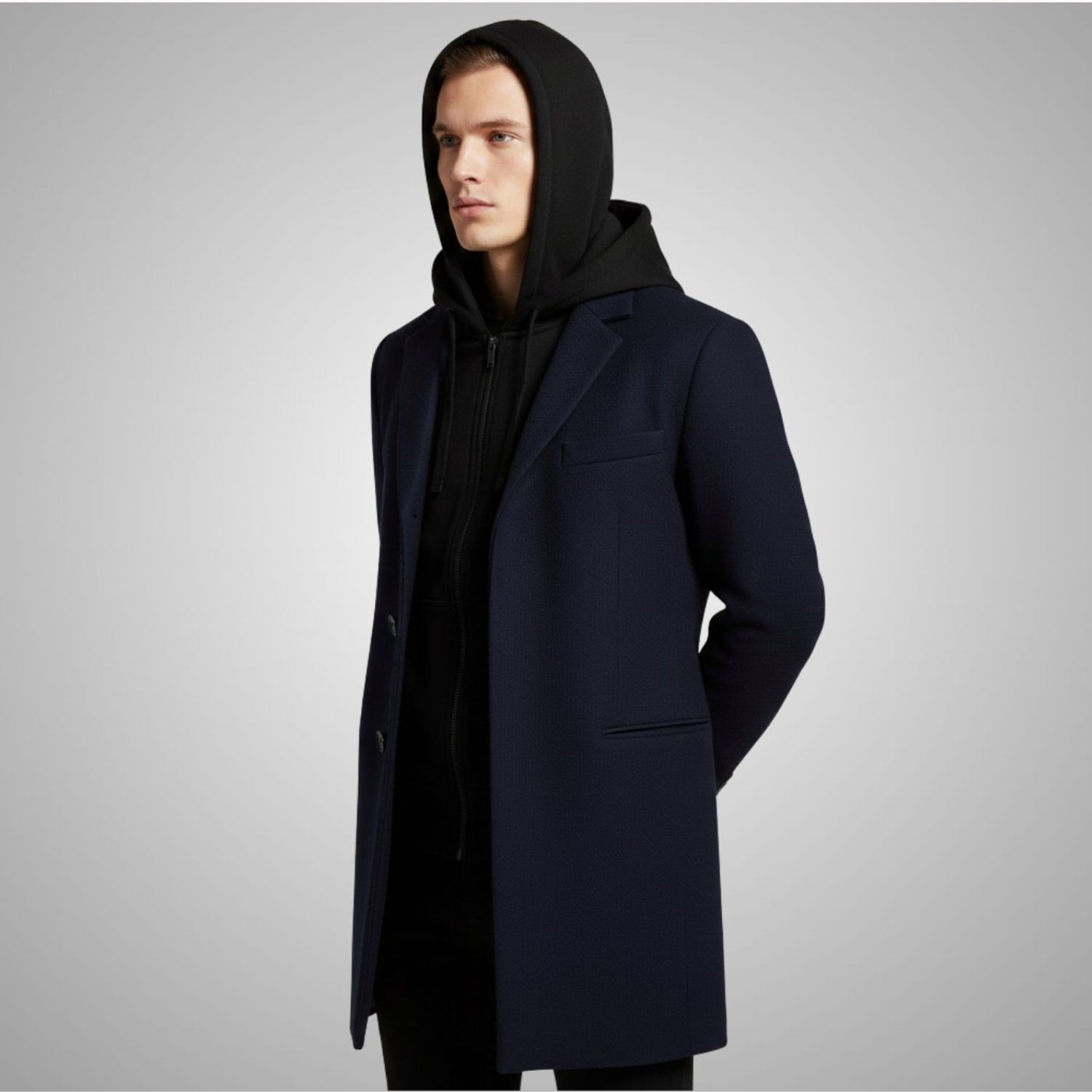 Loreno Men’s Hooded Wool Coat – Premium Textured Winter Outerwear
