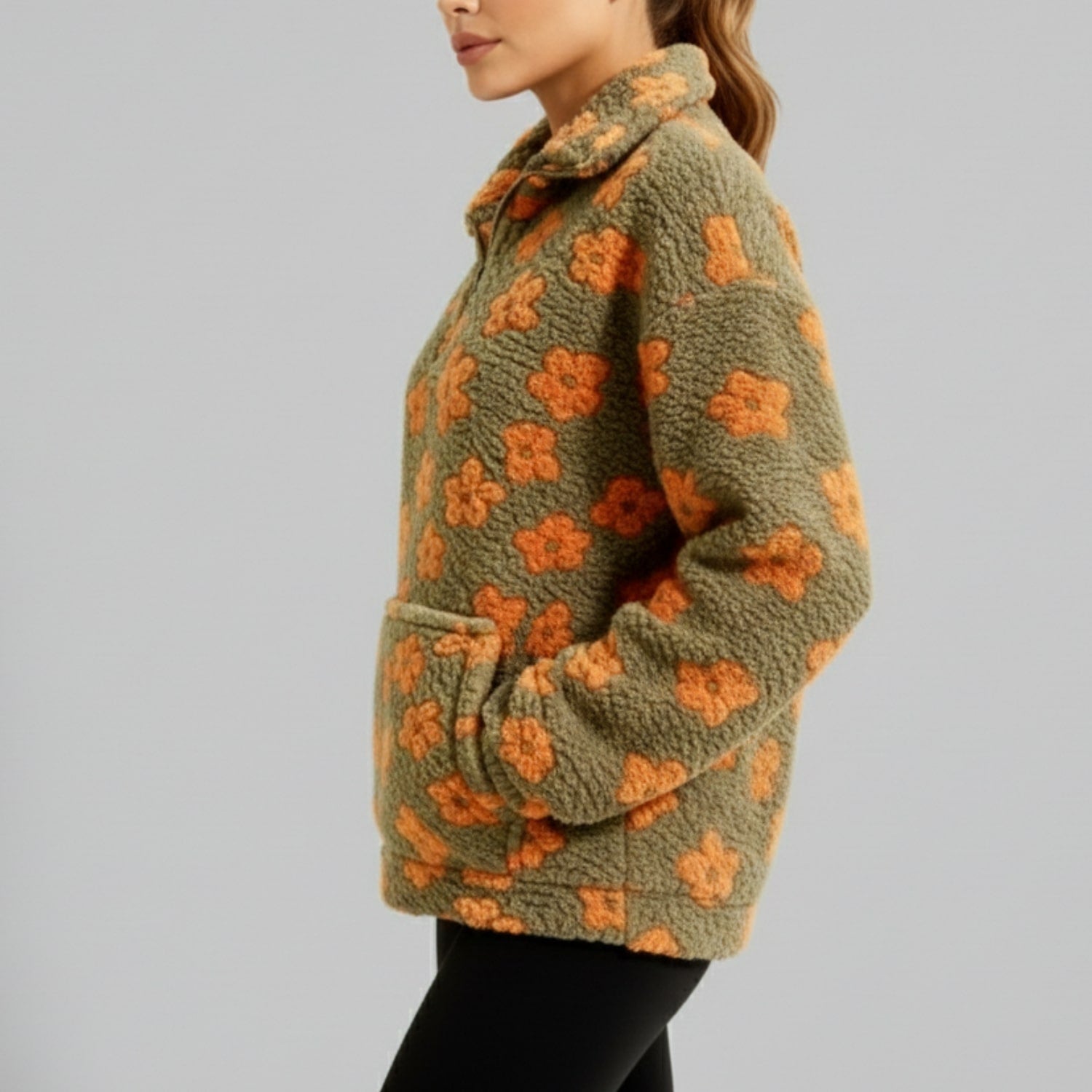 Eliza Women's Fleece Pullover – Floral Soft Half-Zip Oversized Winter Pullover