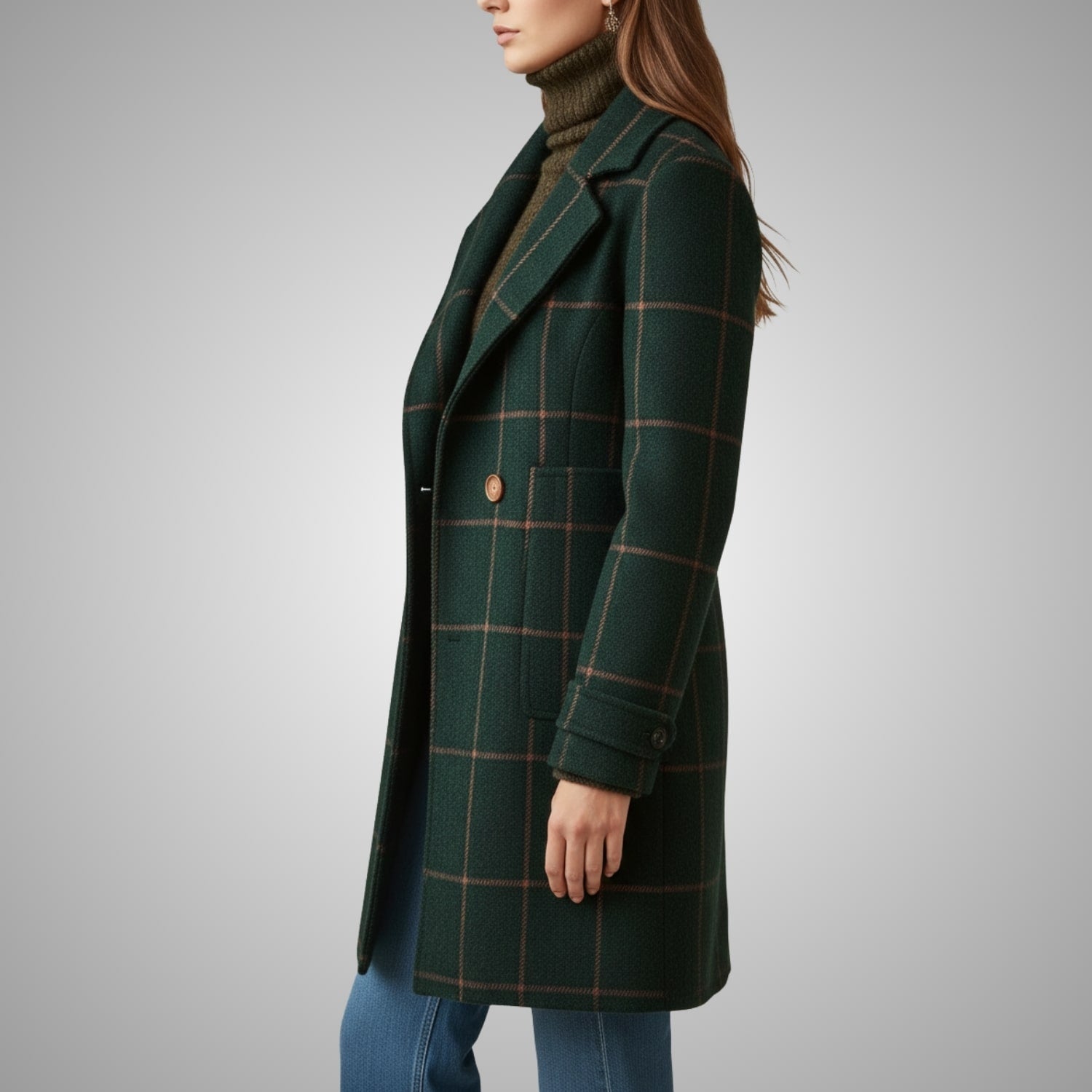 Reyda Women’s Tweed Jacket – Tailored Lapel Retro Plaid Long Winter Coat