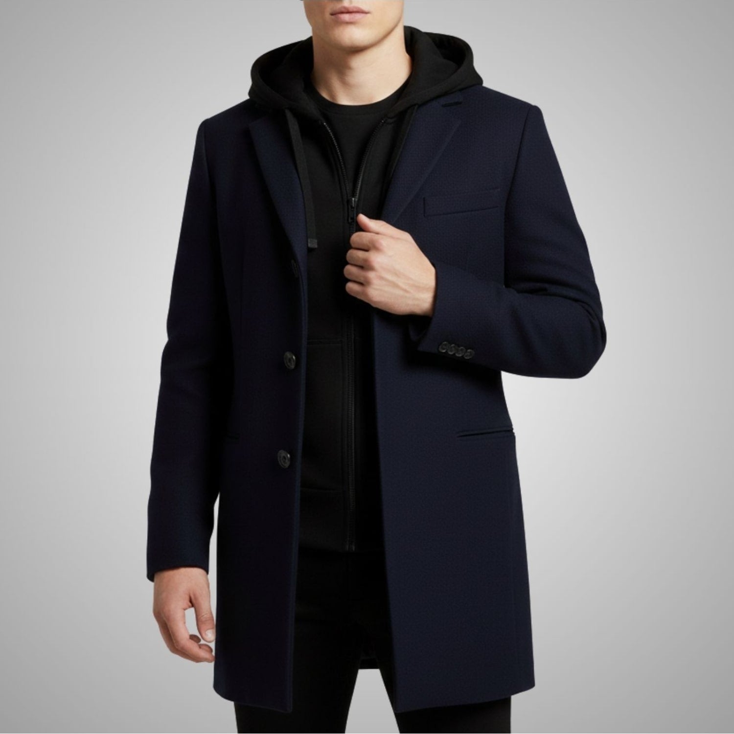 Loreno Men’s Hooded Wool Coat – Premium Textured Winter Outerwear