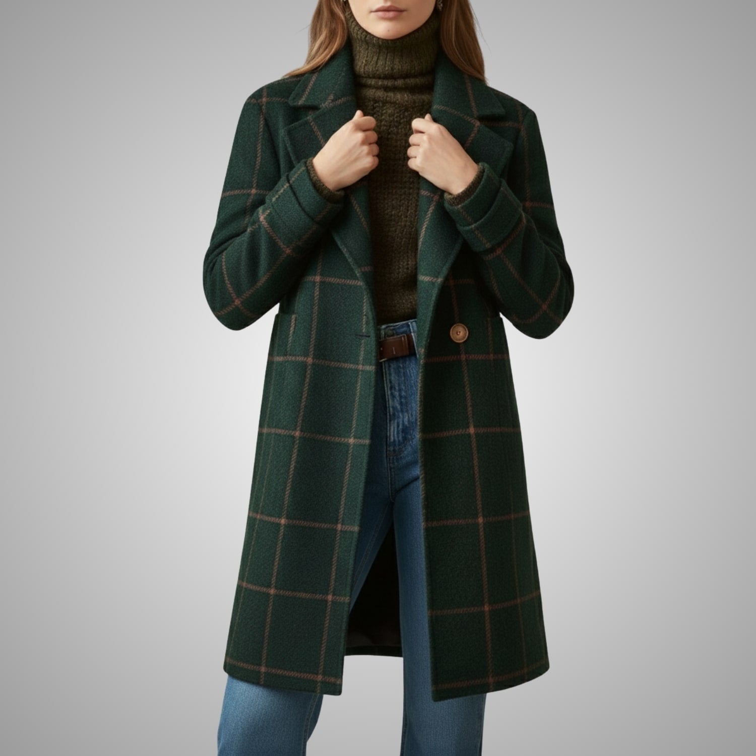Reyda Women’s Tweed Jacket – Tailored Lapel Retro Plaid Long Winter Coat