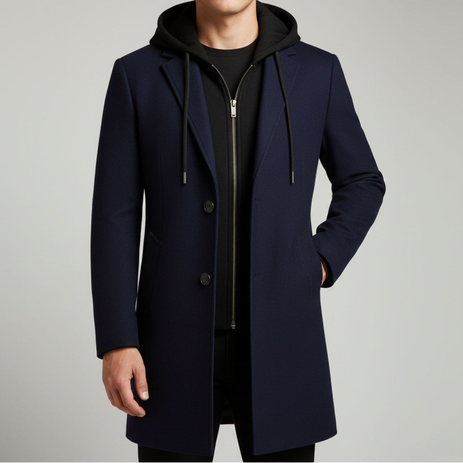 Loreno Men’s Hooded Wool Coat – Premium Textured Winter Outerwear