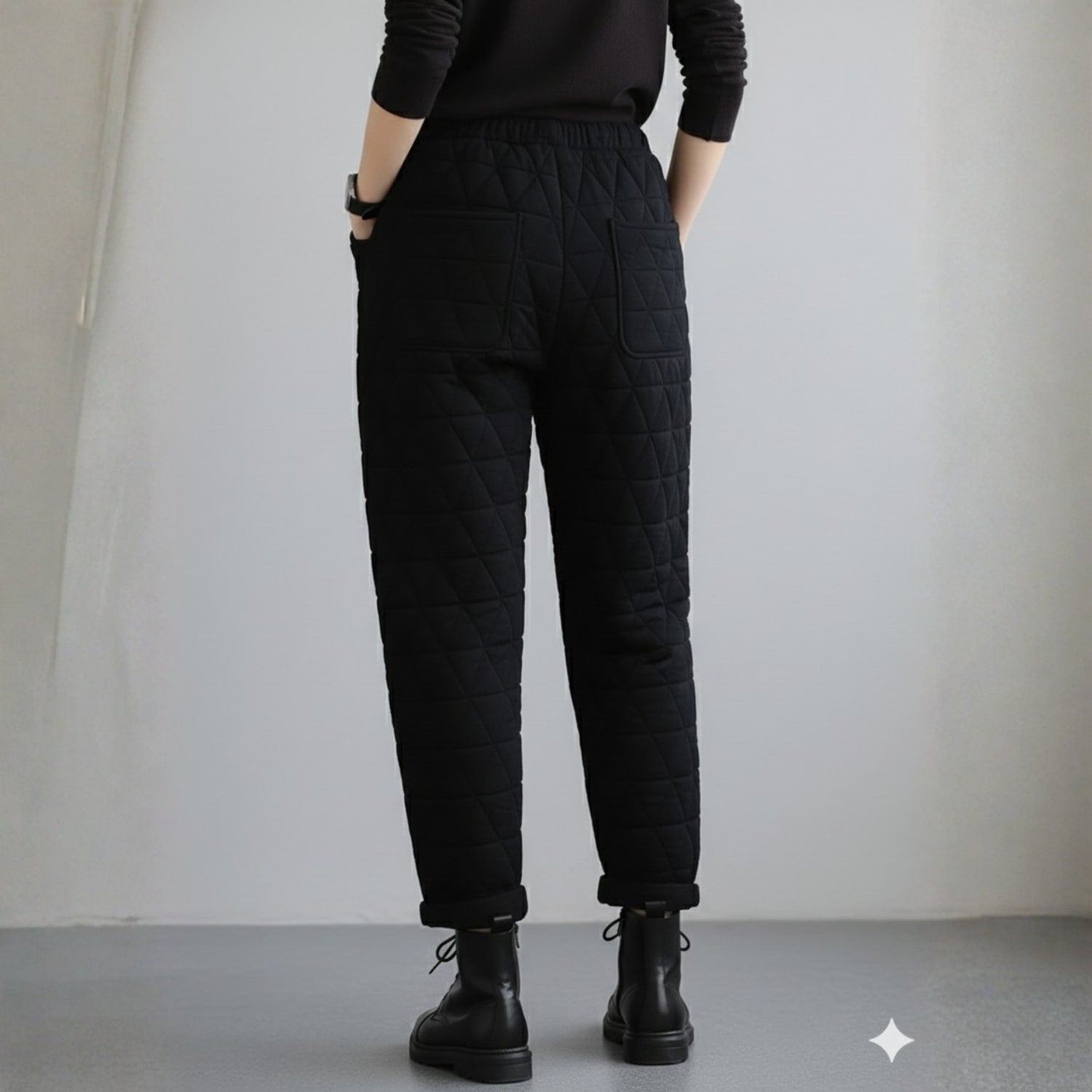 Elara Women’s Quilted Jogger Pants – Diamond Padded Thermal Cotton Pants
