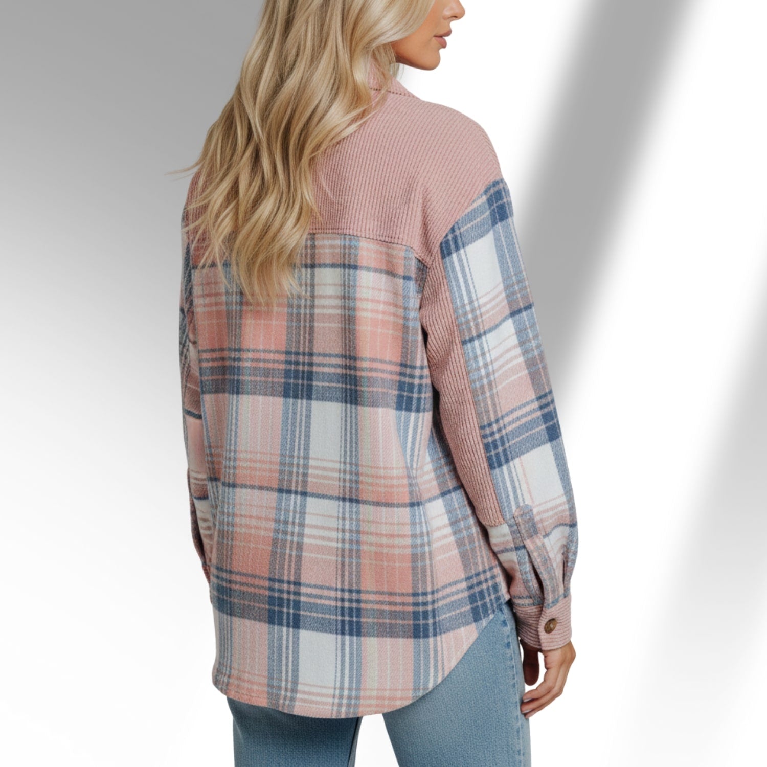 Mariana Women’s Plaid Shacket – Brushed Fabric Overshirt with Corduroy Collar