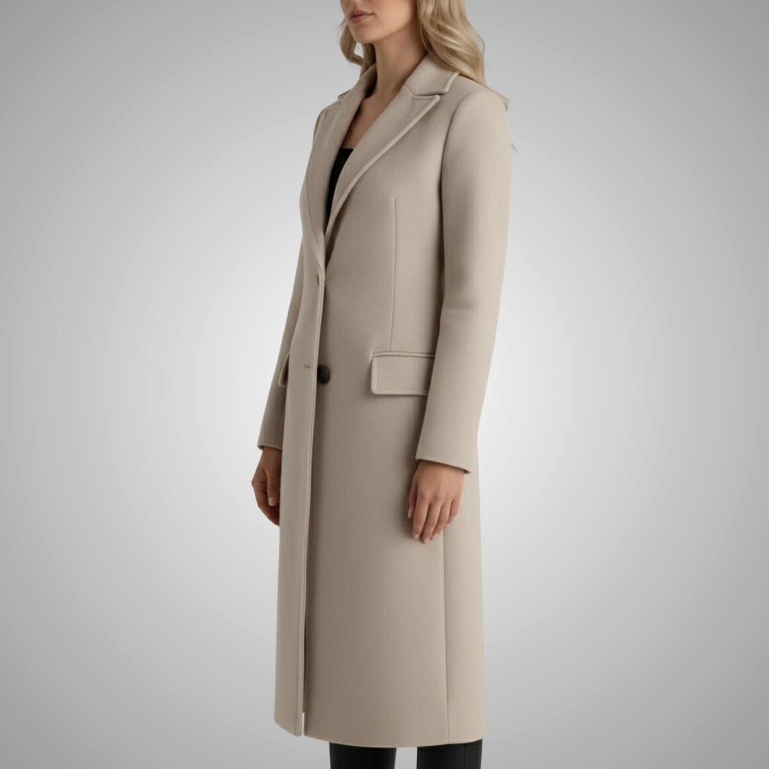 Vivienne Women’s Wool Coat – Tailored Two-Button Long Coat with Structured Collar