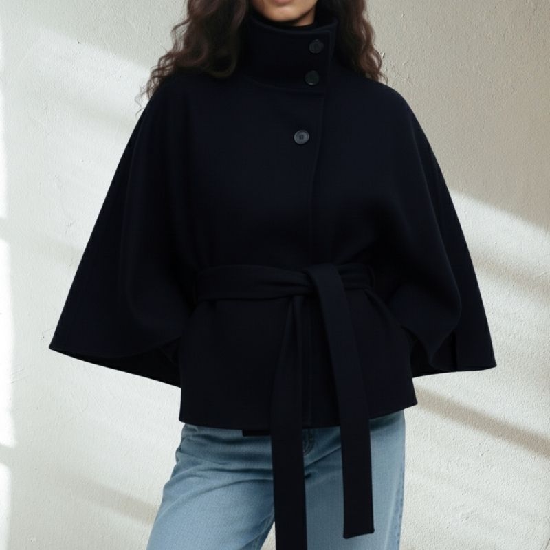 Sloane Women’s Lightweight Jacket – High Collar Coat with Flared Cape Sleeves Design