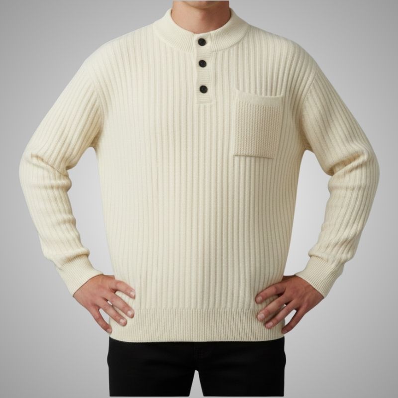 Darian Men’s Pullover Sweater – Thick Ribbed Knit Pullover for Winter