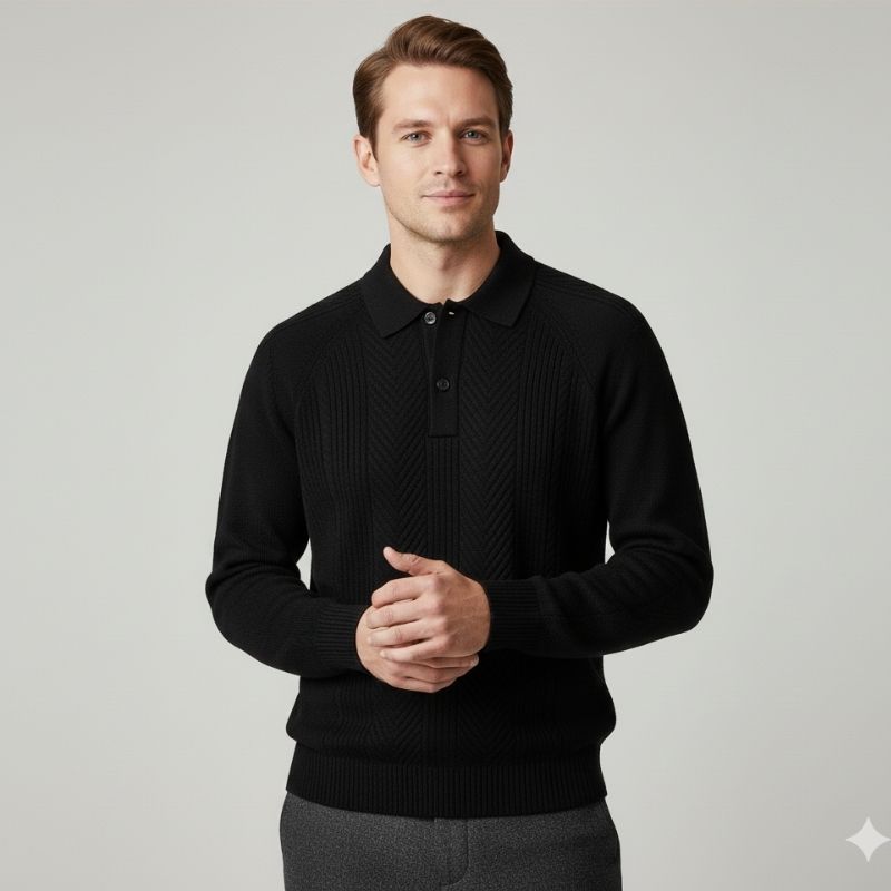 Franco Men’s Knit Polo Sweater – Herringbone Textured Pullover