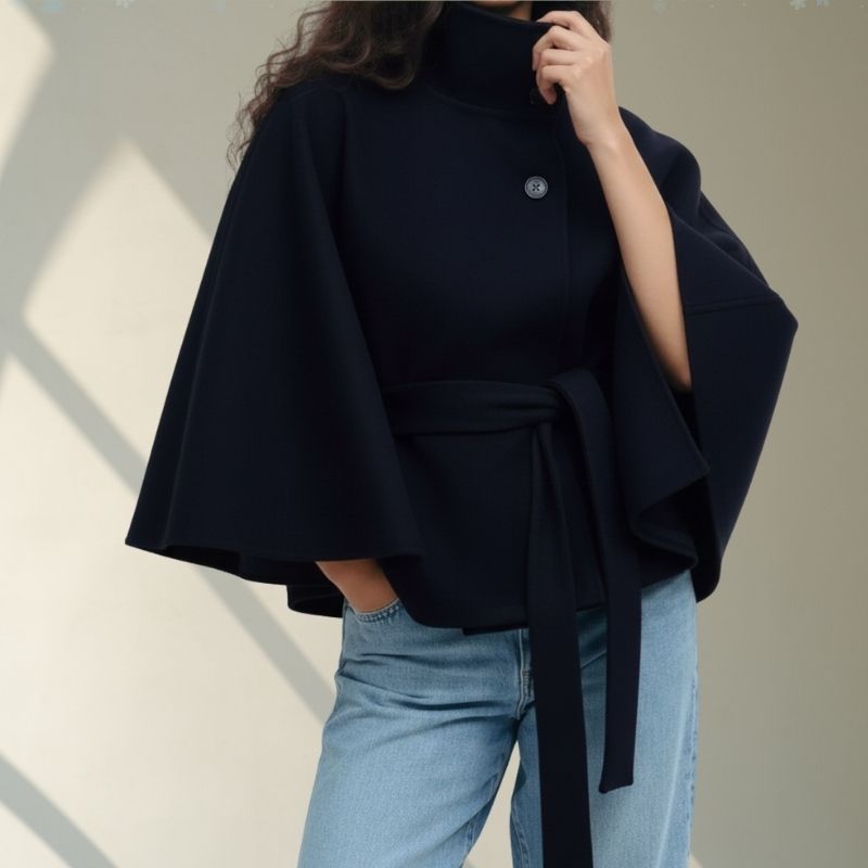 Sloane Women’s Lightweight Jacket – High Collar Coat with Flared Cape Sleeves Design