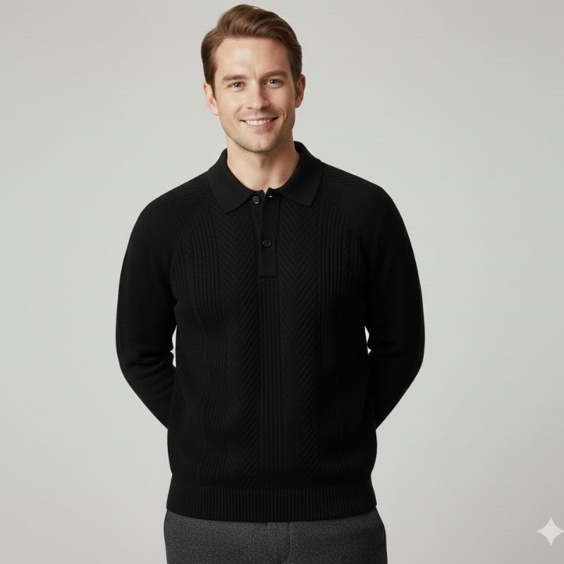 Franco Men’s Knit Polo Sweater – Herringbone Textured Pullover