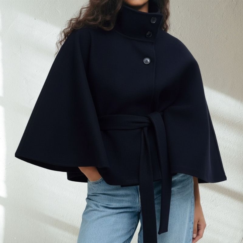 Sloane Women’s Lightweight Jacket – High Collar Coat with Flared Cape Sleeves Design