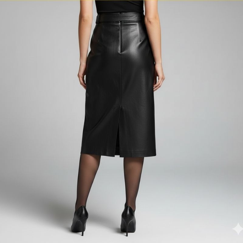 Darla Women’s Leather Pencil Skirt – High-Waist Slim Fit Leather Skirt