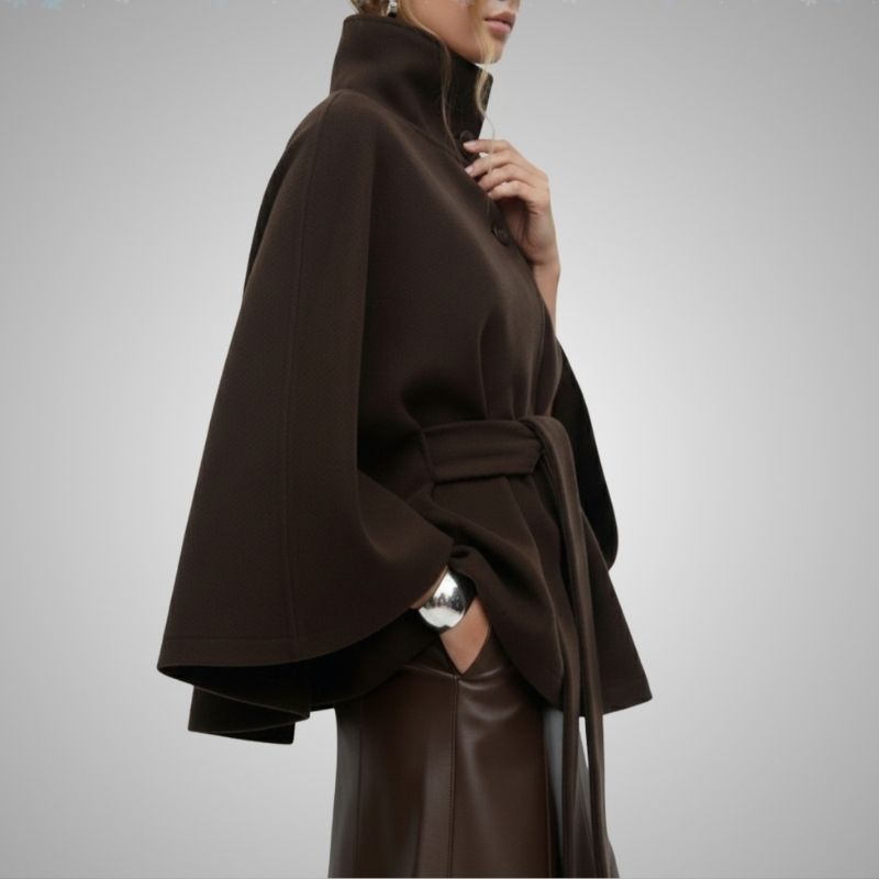 Sloane Women’s Lightweight Jacket – High Collar Coat with Flared Cape Sleeves Design