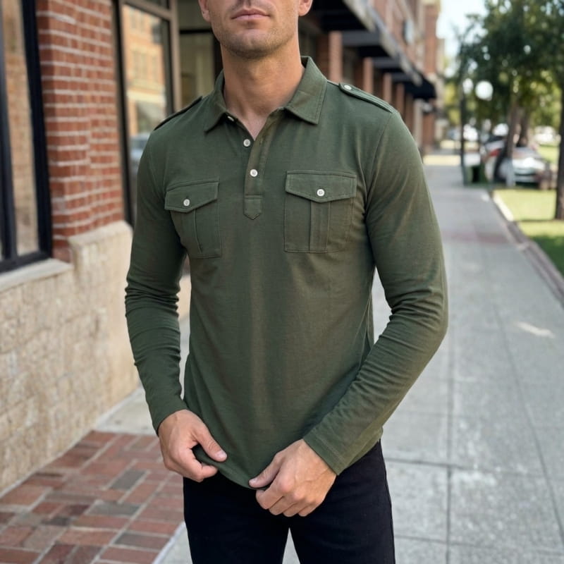 Victor Men’s Long-Sleeve Polo – Cotton Slim Fit Shirt
