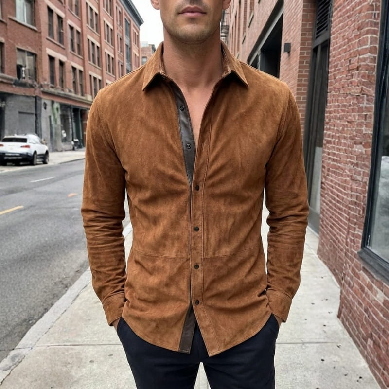 Caleb Men’s Shirt –  Suede Leather Design