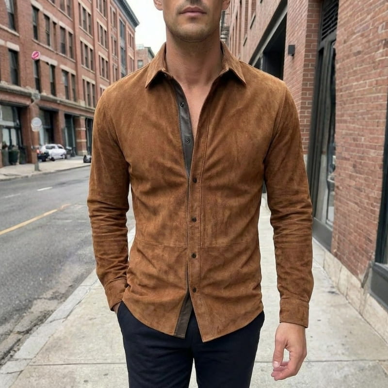Caleb Men’s Shirt –  Suede Leather Design