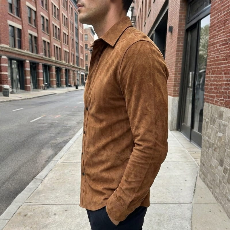 Caleb Men’s Shirt –  Suede Leather Design