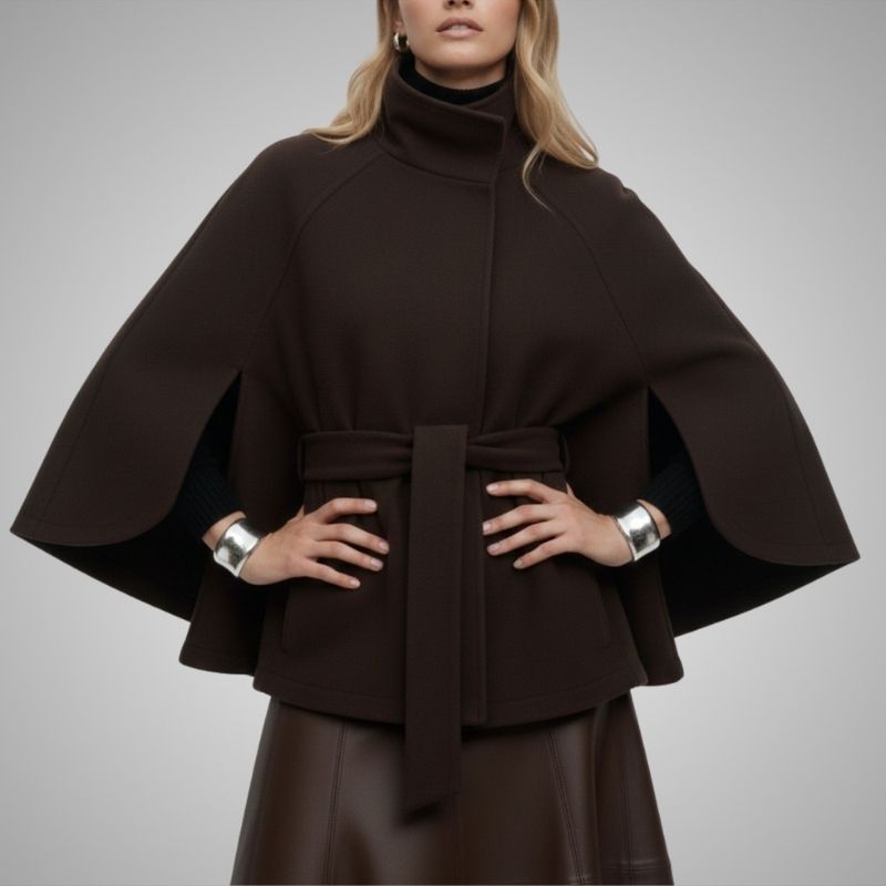Sloane Women’s Lightweight Jacket – High Collar Coat with Flared Cape Sleeves Design