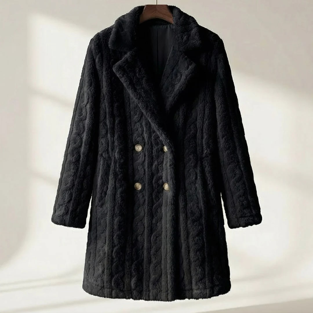 Juniper Women’s Plush Coat – Double-Breasted Mid-Length Faux Fur Winter Jacket