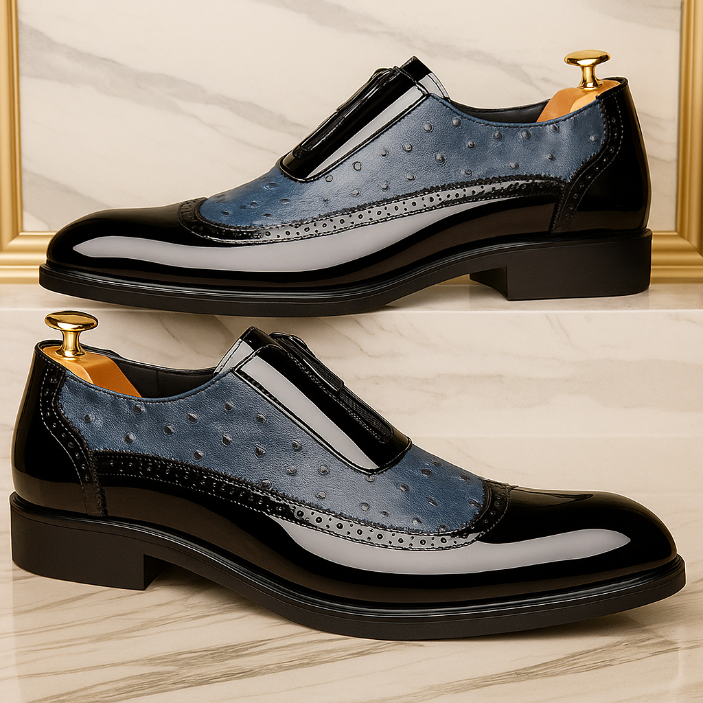 Charleston Luxe Slip-On Shoes – Genuine Ostrich Leather with Patent Accents 4