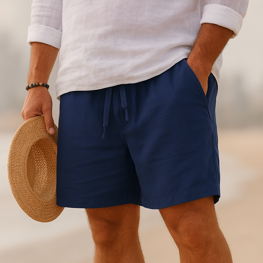 Marco Linen Shorts – Men’s Cotton Blend Shorts with Relaxed Fit and Drawstring Waist